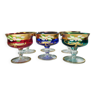 6 large vintage Murano Champagne glasses