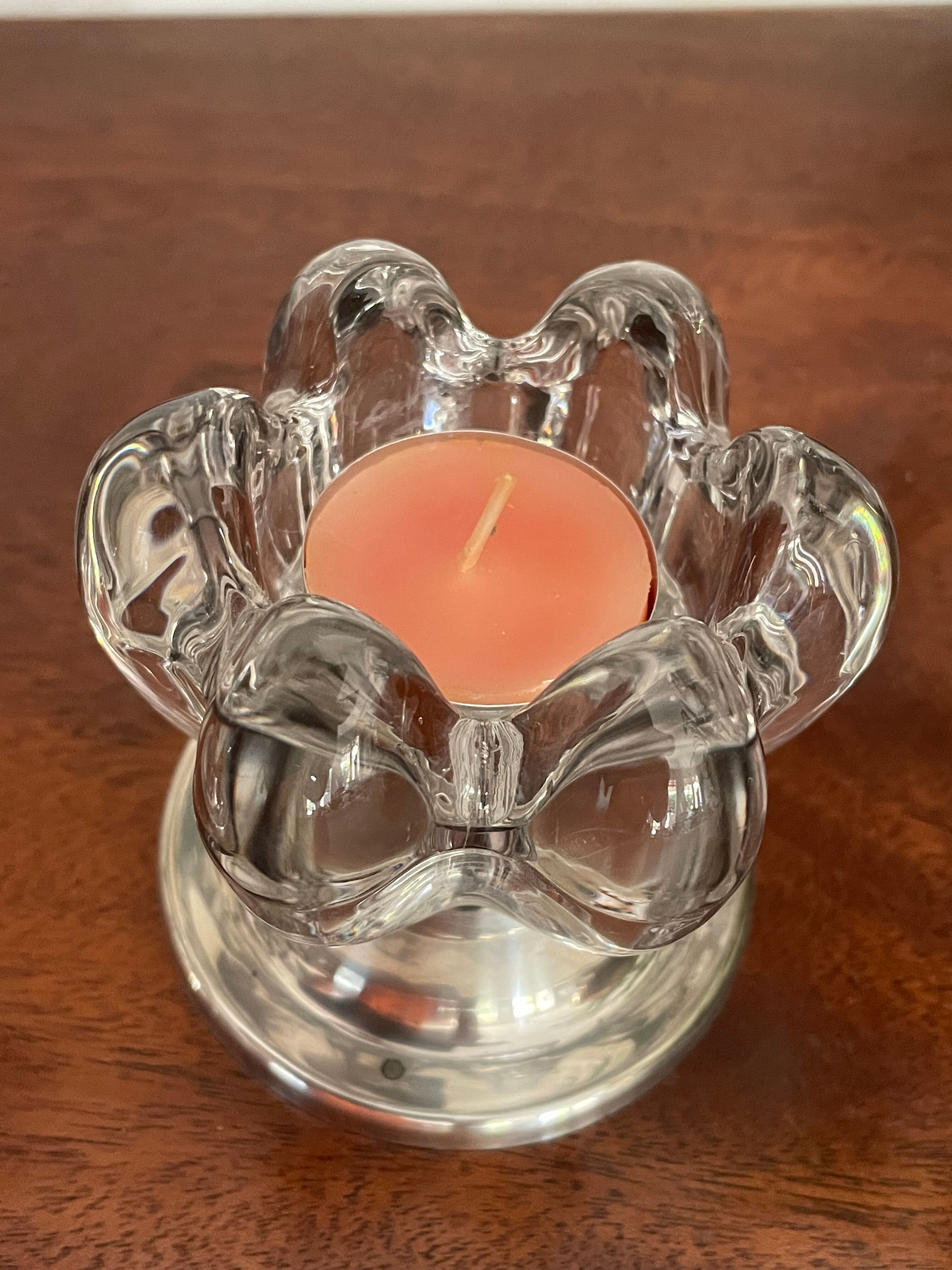 Pair of candle holders in crystal and vintage silver metal