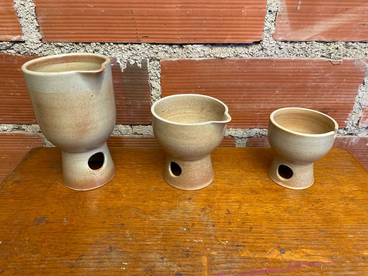 Antique niderviller lauze set pitchers + sugar pot vintage beige stoneware #