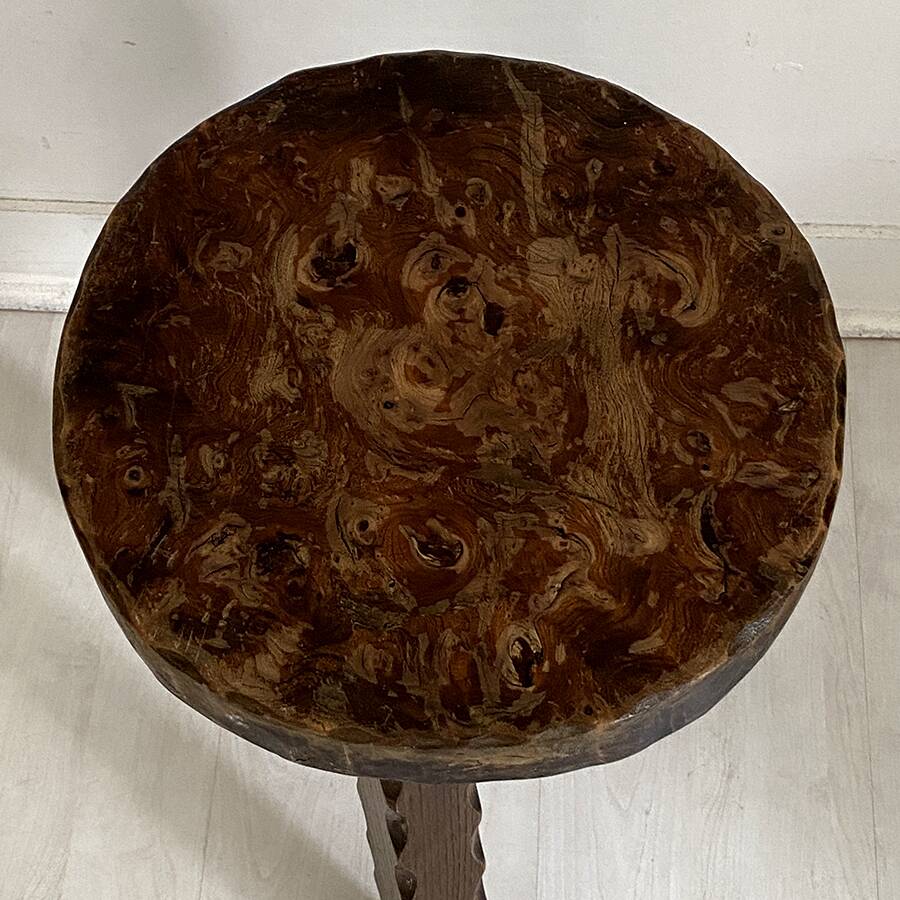 Tripod brutalist solid wood foot stool