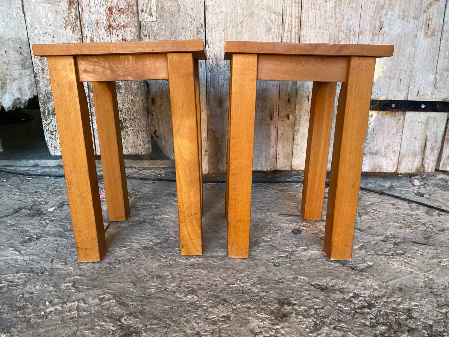 Pair of Vintage Raw Wood Stools