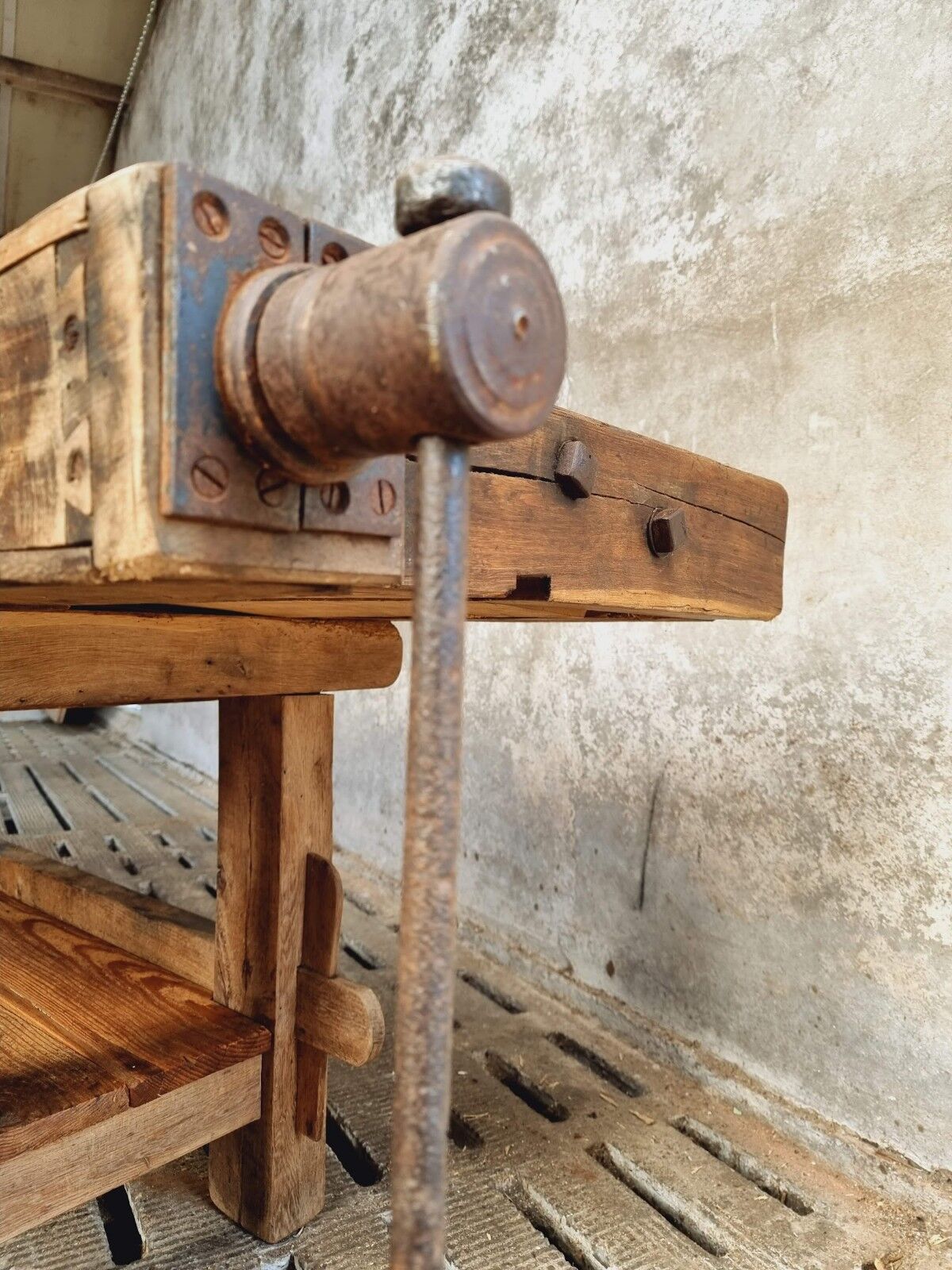 Antique workbench oak, beech side table