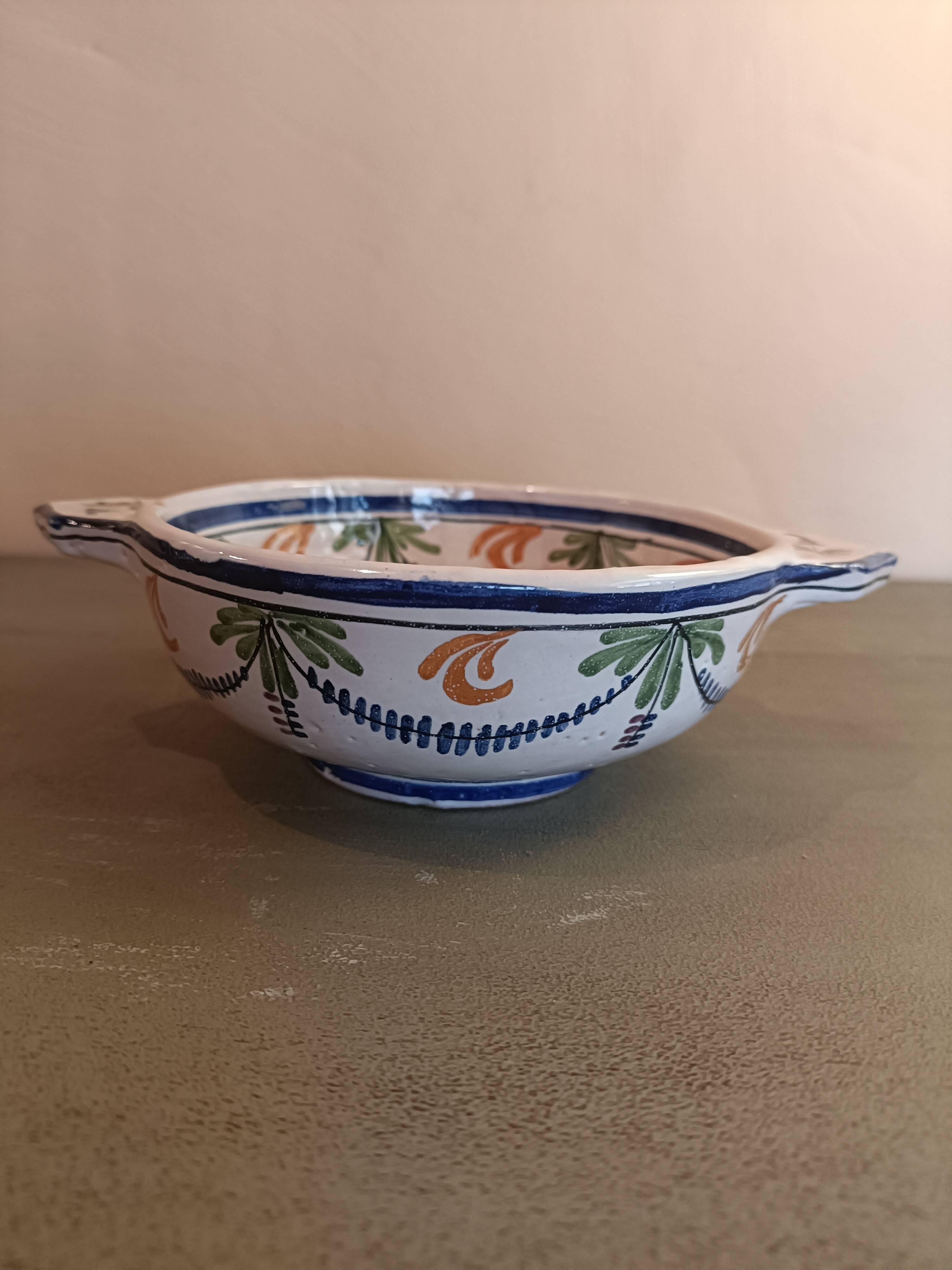 Old ear bowl Malicorne earthenware factory