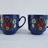 Vintage coffee set - blue and red flower patterns