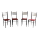 Fine set of metal dining chairs with red leather seating, Italy 1970s