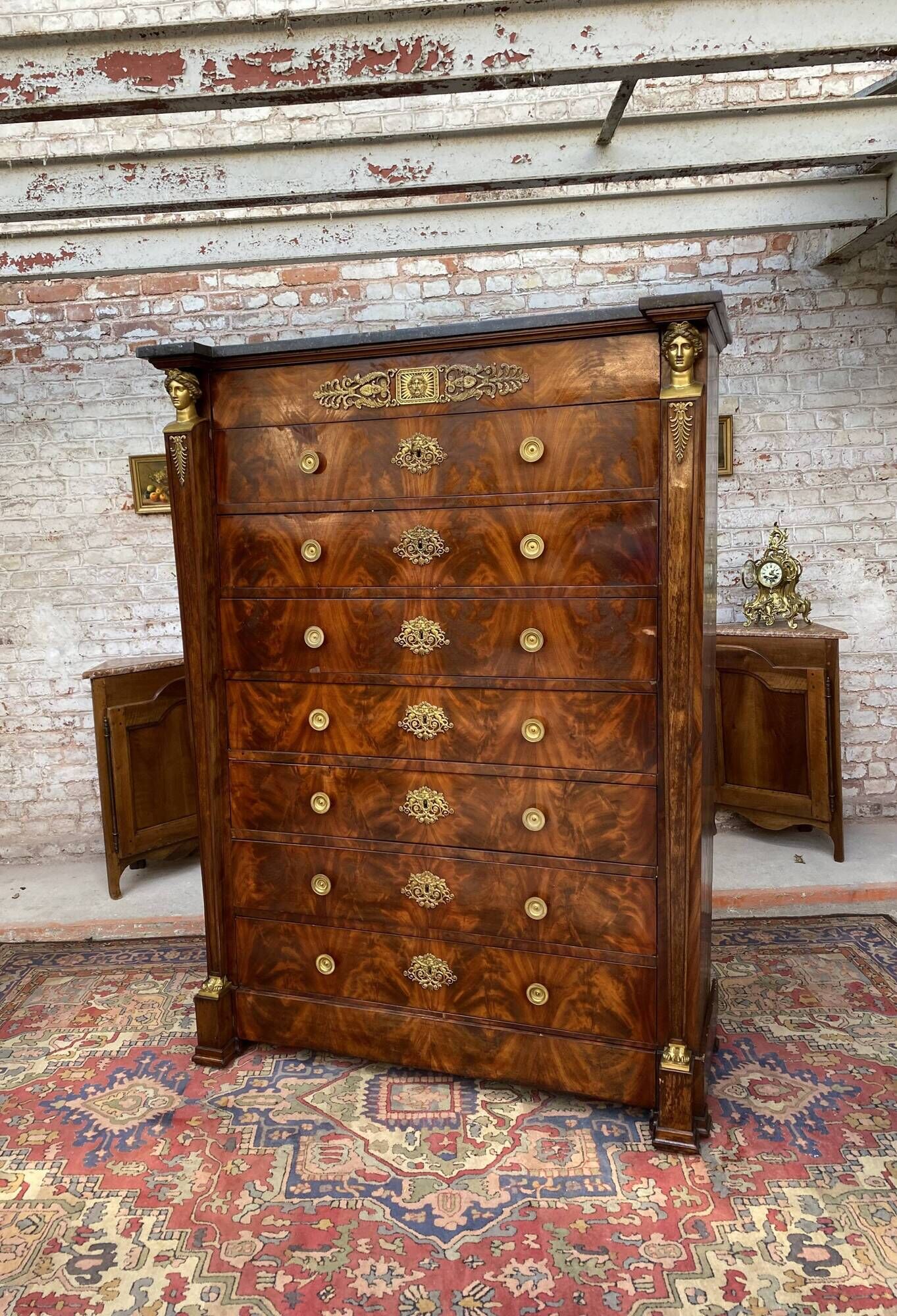 Dresser in mahogany flamed period Empire XIXth century