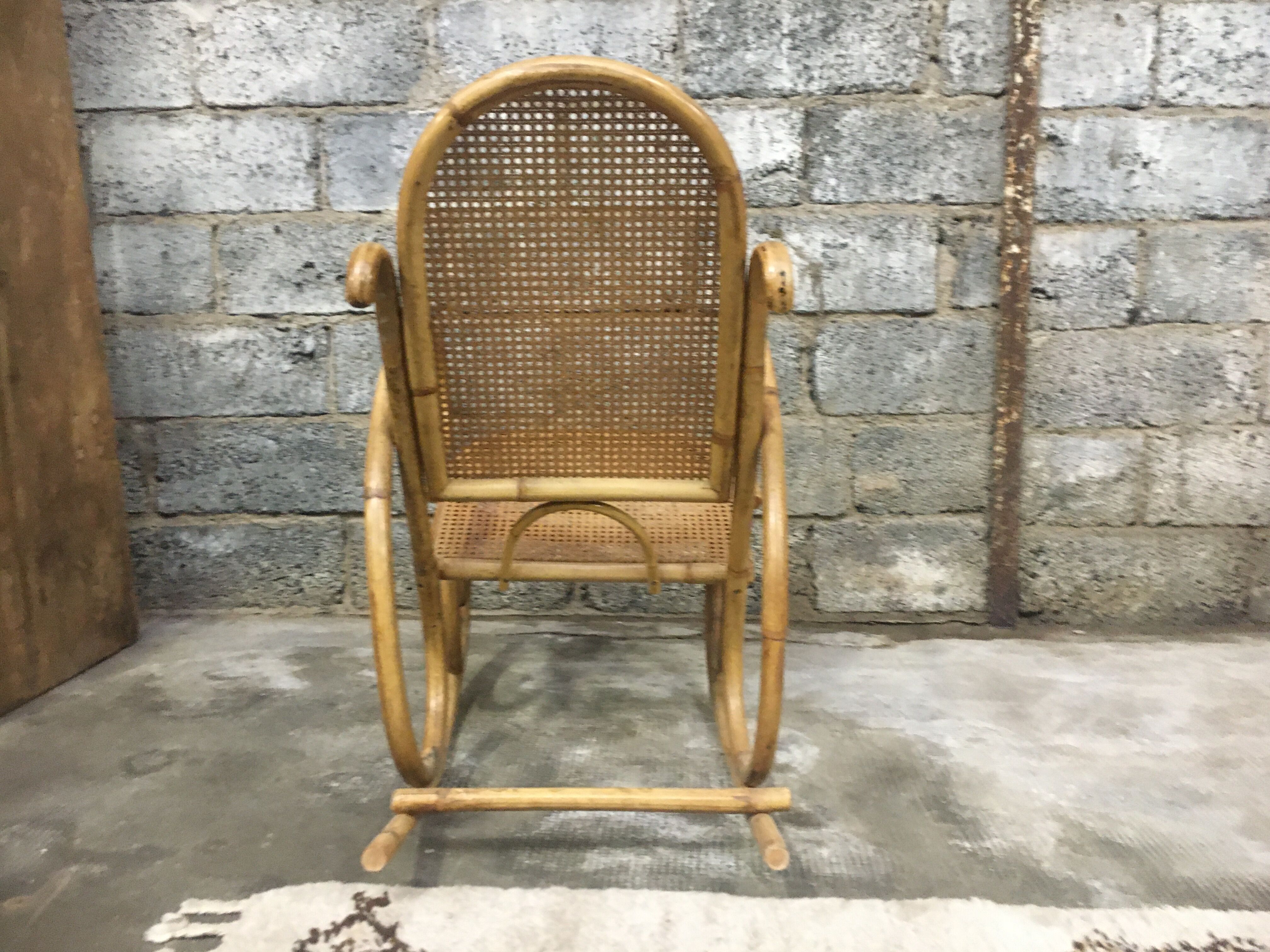 Rocking-chair in bamboo rattan and vintage wicker 1950