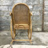Rocking-chair in bamboo rattan and vintage wicker 1950