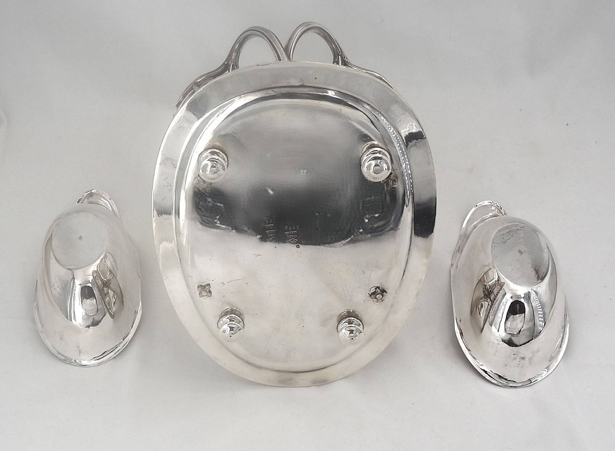 Idiot, double sauce boat + liners, Minerva silver, excellent condition, 19th century, 1.798 kg