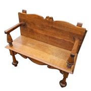 Antique Dutch oak hall bench / 1920s