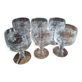 Lot de 6 verres à vin vintage buvant filigrané grappes de raisin