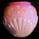 Art deco ball vase in pink opaline enamelled with flowers, 4 shells in relief