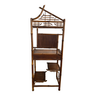 Cabinet furniture / entrance furniture in old 19th century bamboo, opening with 1 drawer, 2 low shelves