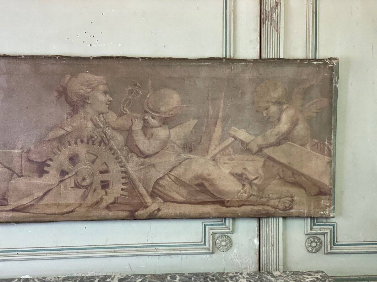 Allegory, oil on canvas, trompe-l'œil imitating sanguine, 19th century.