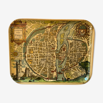 Old fiberglass plateau: map of Paris, Lutetia in 1575.