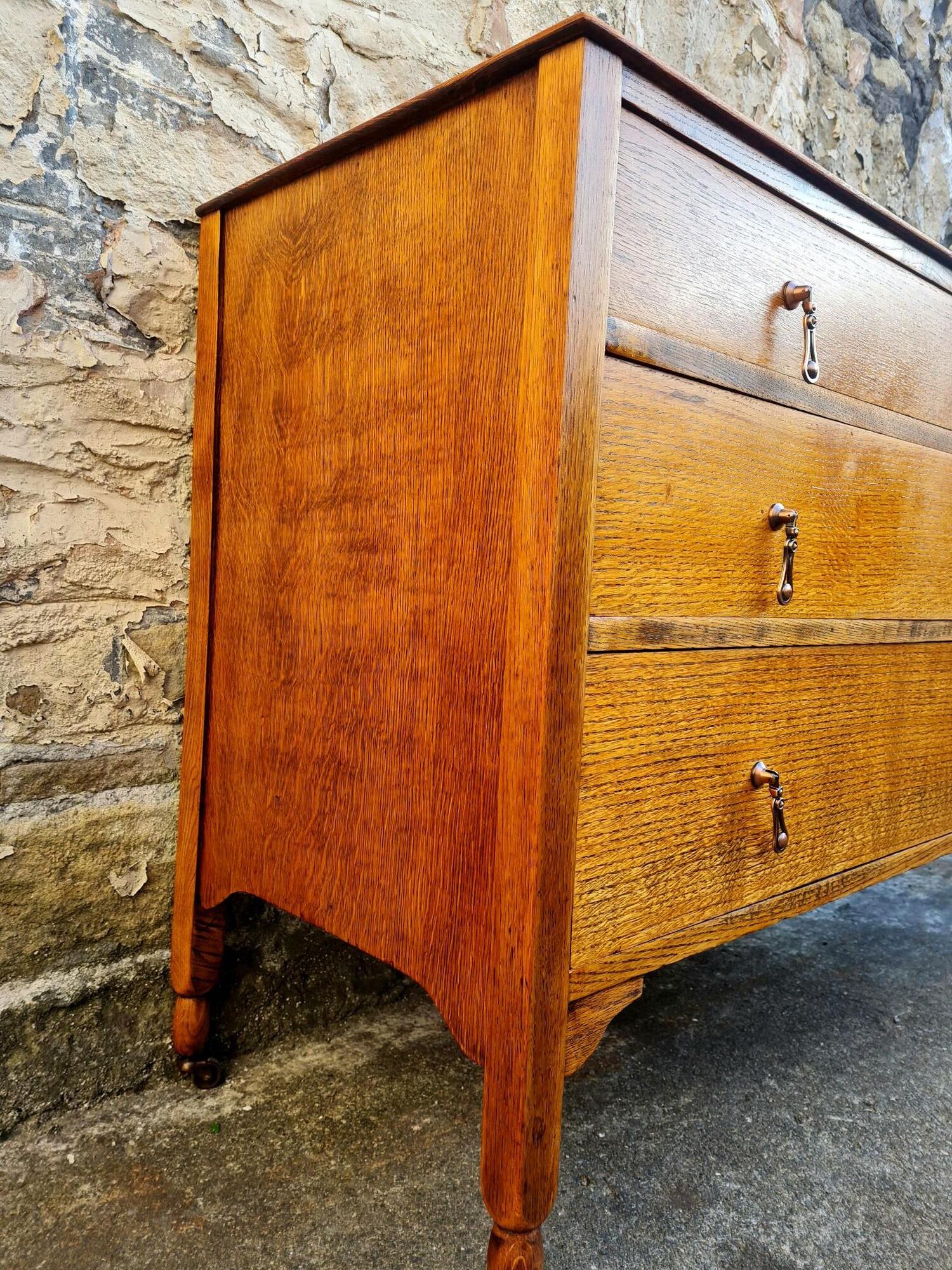 Vintage 1930s Oak Chest Of Drawers Three Drawer Cabinet