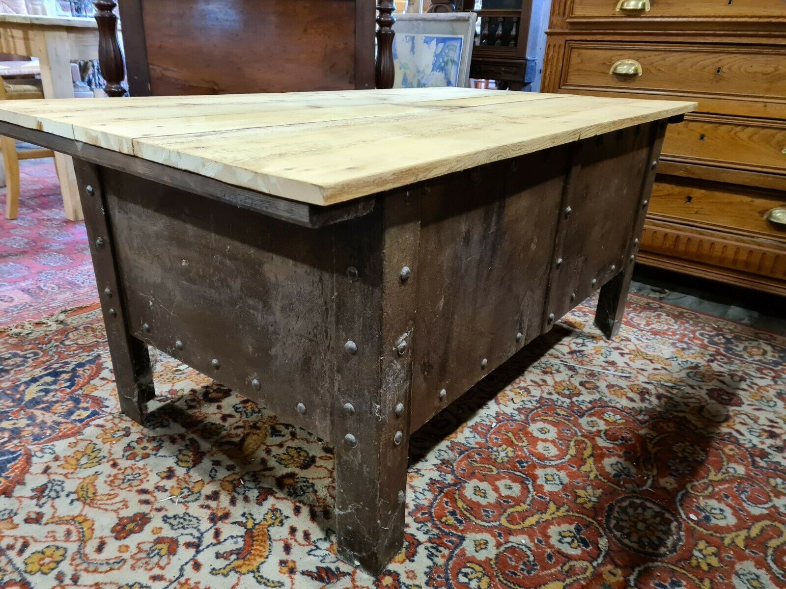 riveted iron and wood lounge table