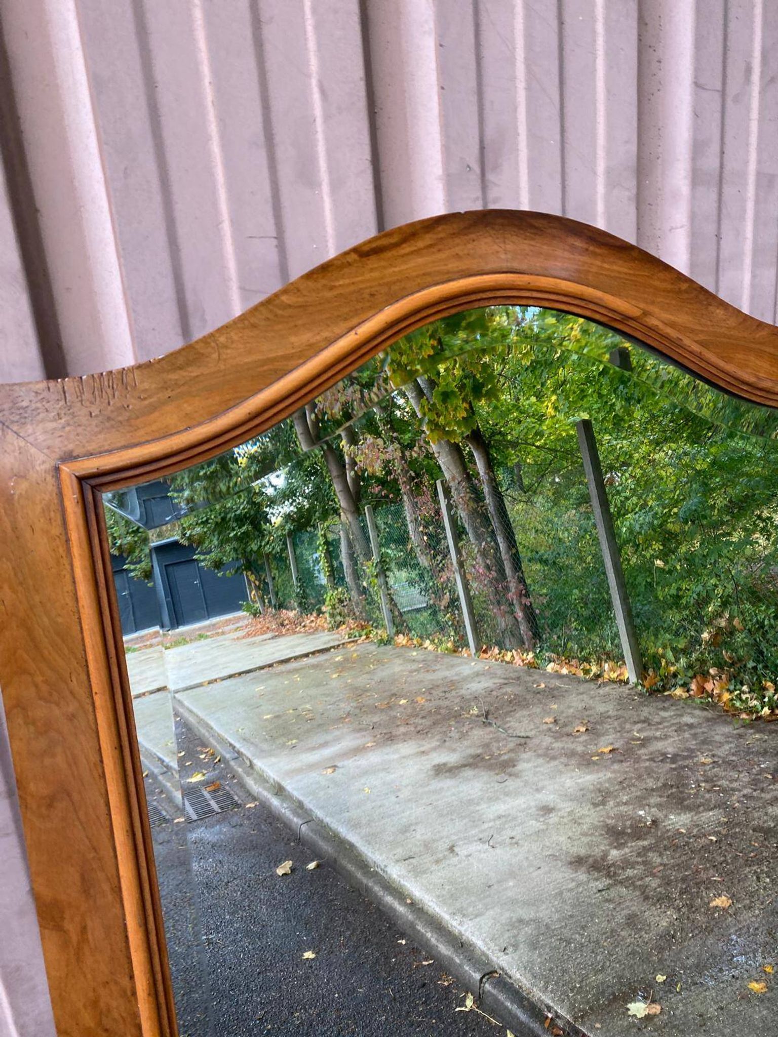 Louis XV beveled mirror in concave burr walnut 85x165cm