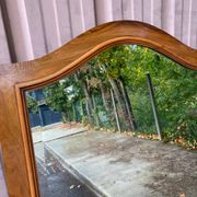 Louis XV beveled mirror in concave burr walnut 85x165cm