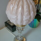 Lampe art déco rose pied en cristal taillé