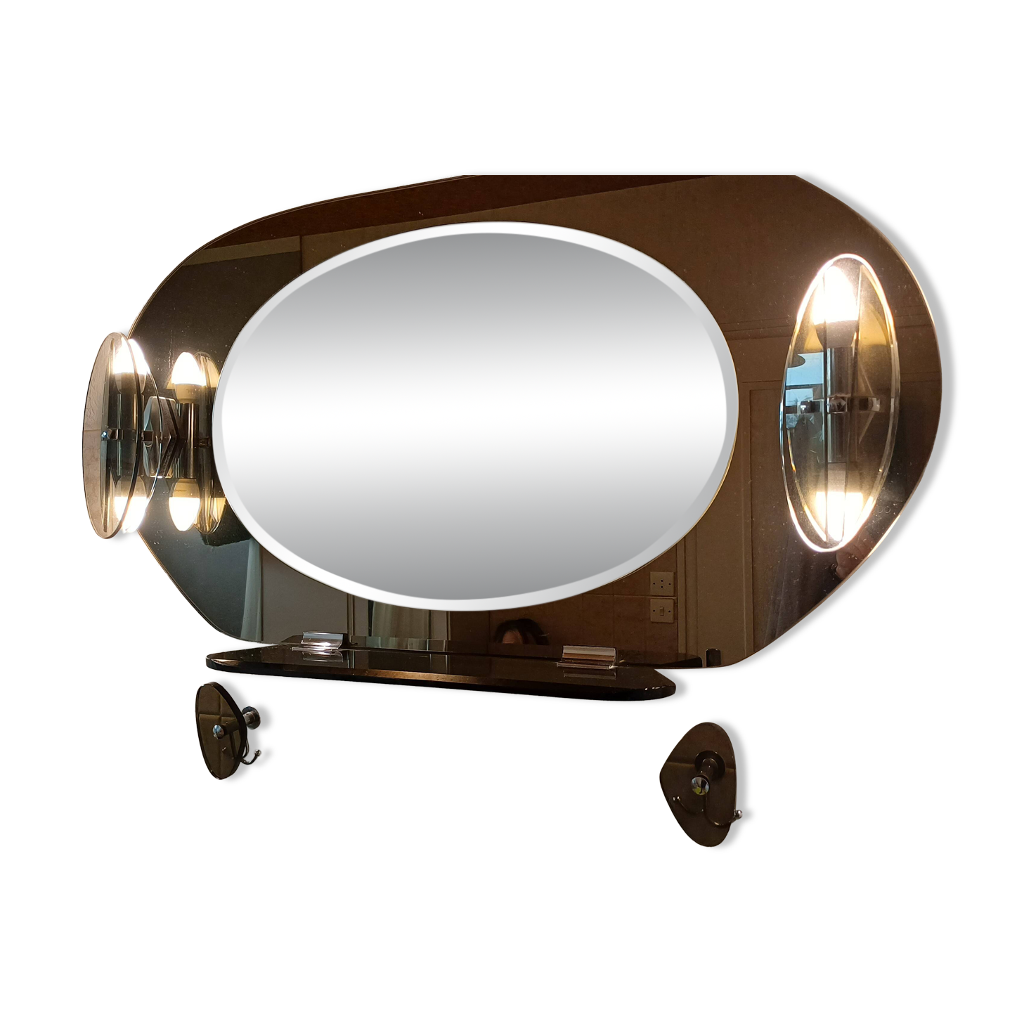 Vintage bathroom mirror with hooks