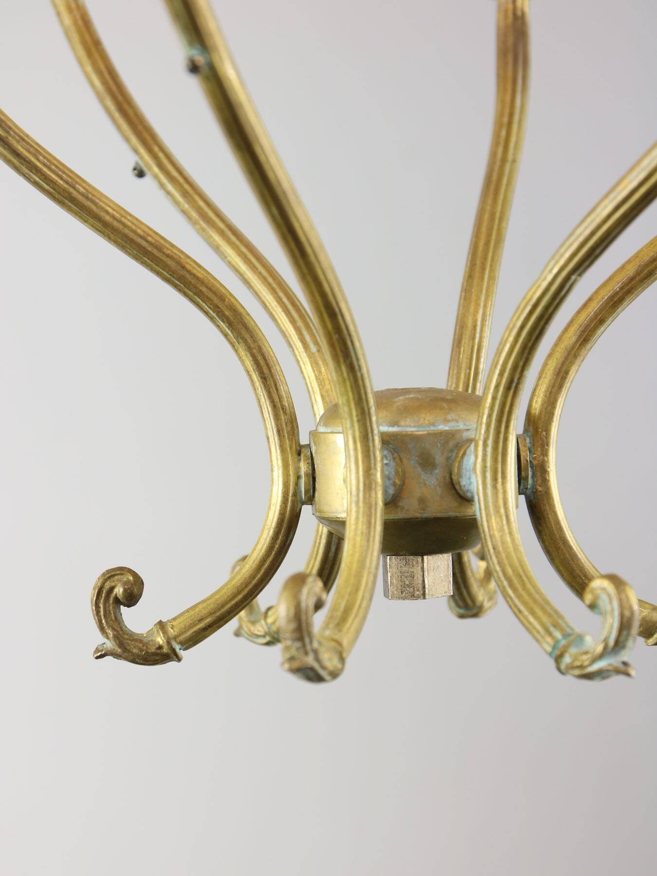 Antique Italian Brass and Opaline Chandelier