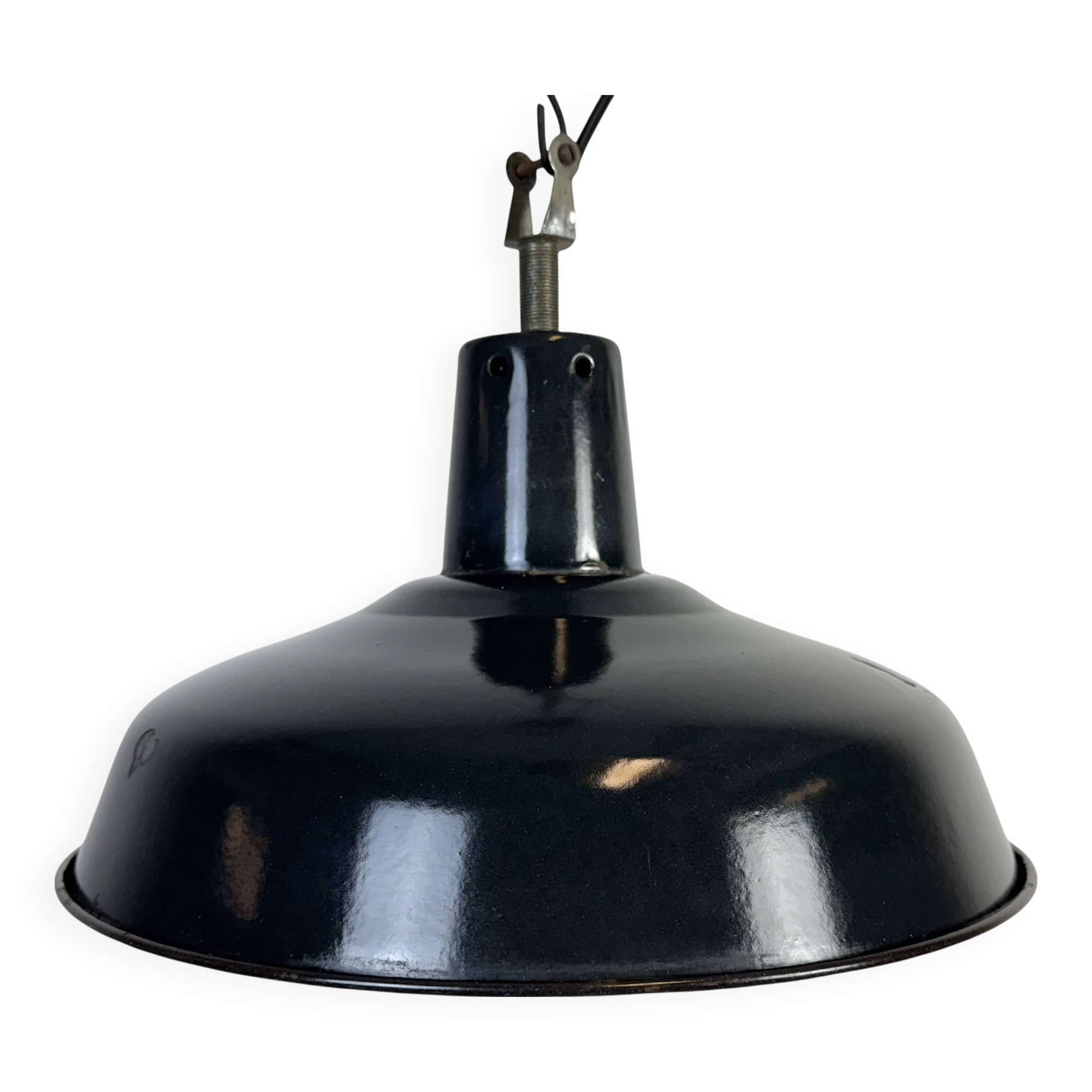Industrial French Black Enamel Factory Pendant Lamp, 1960s