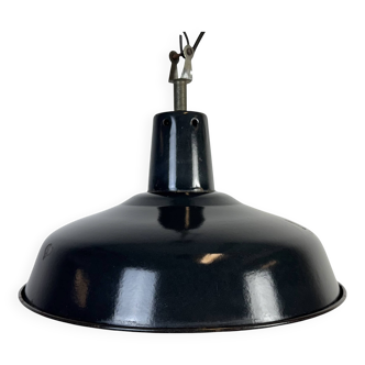 Industrial French Black Enamel Factory Pendant Lamp, 1960s