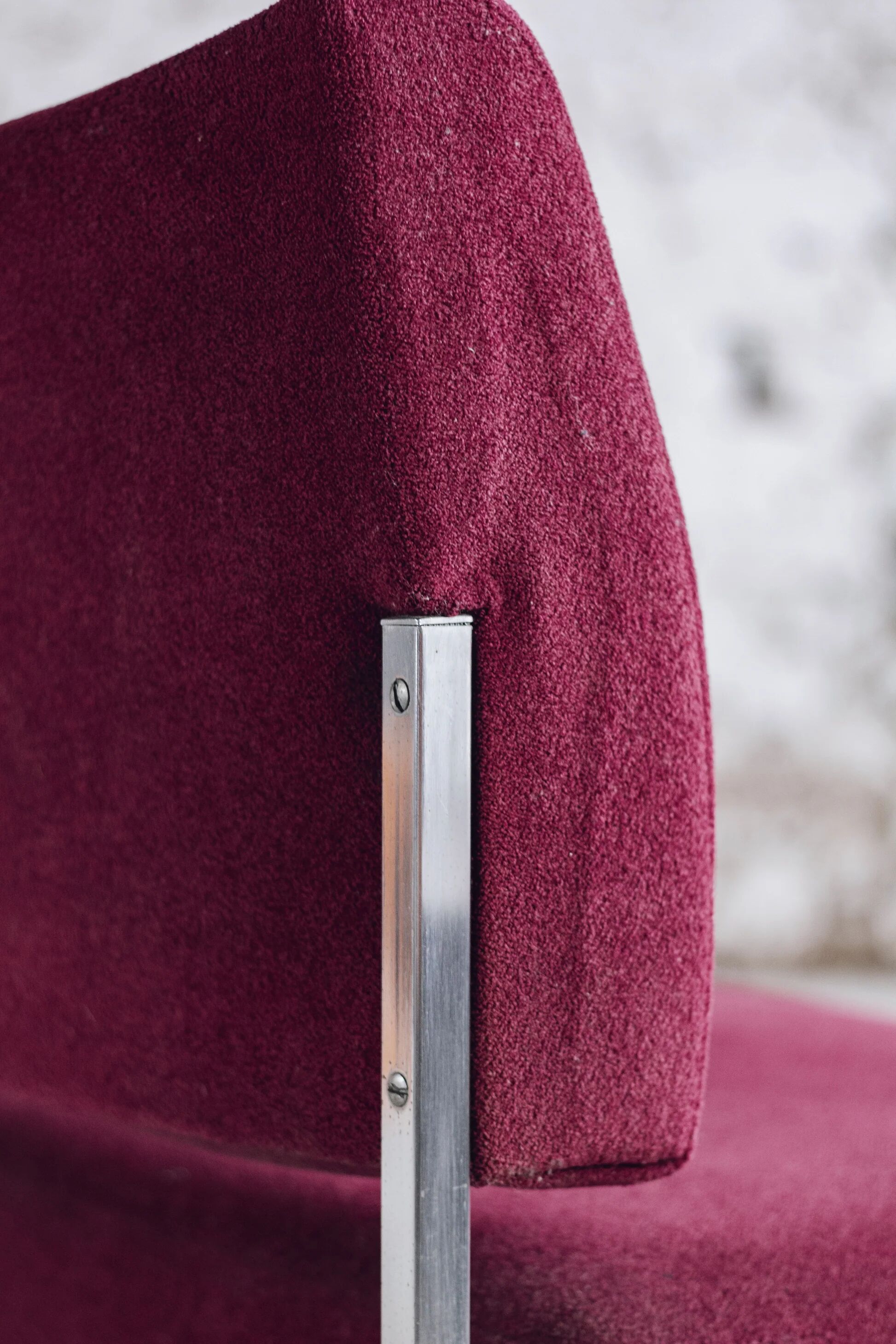 Set of 4 modernist burgundy armchairs, 1970.