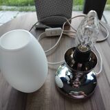 Vintage bedside/table lamp, chrome and white glass tulip space age