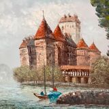 Oil painting on canvas chateau signed vintage