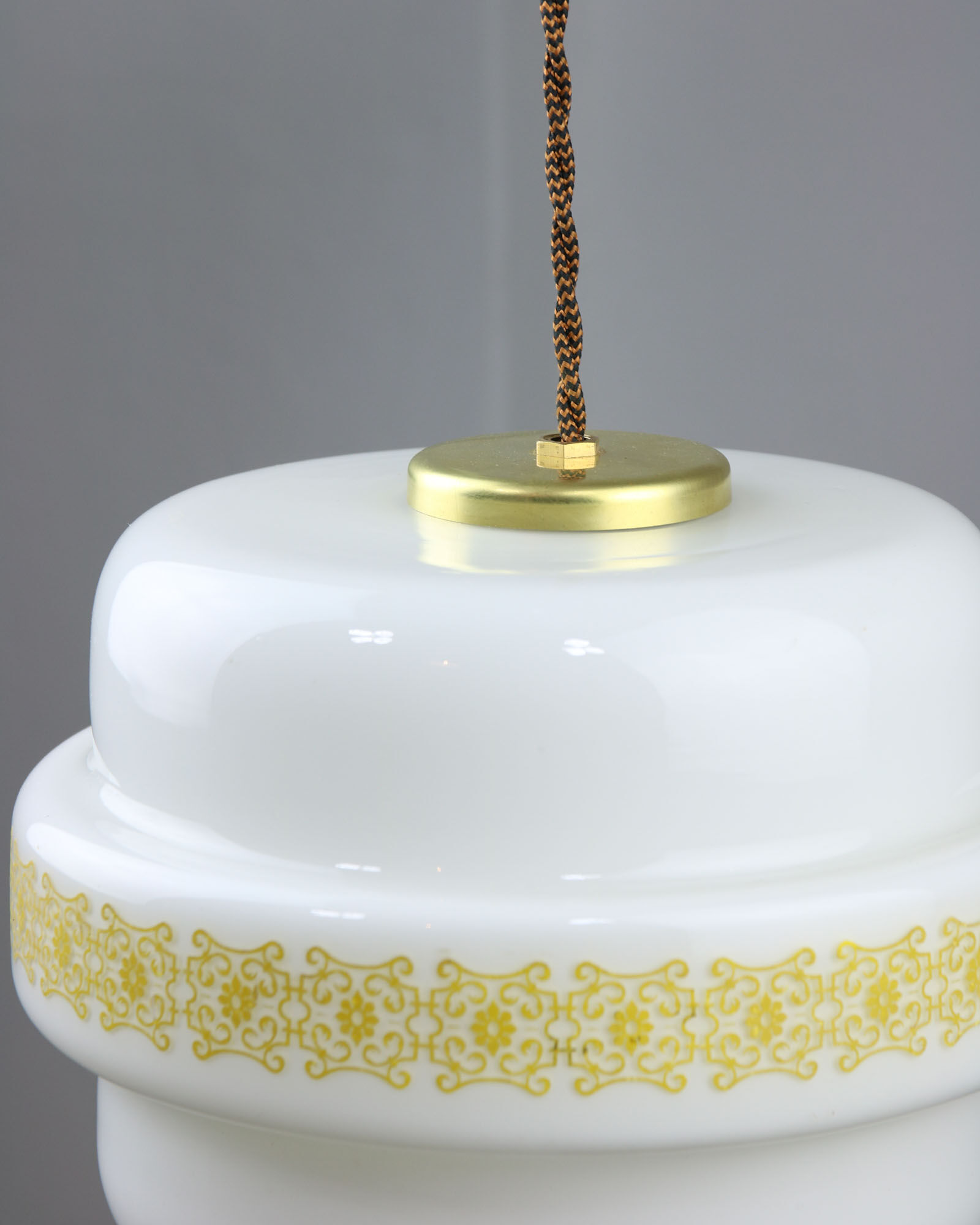 Mid-century Glass & Brass Pendant Lamp