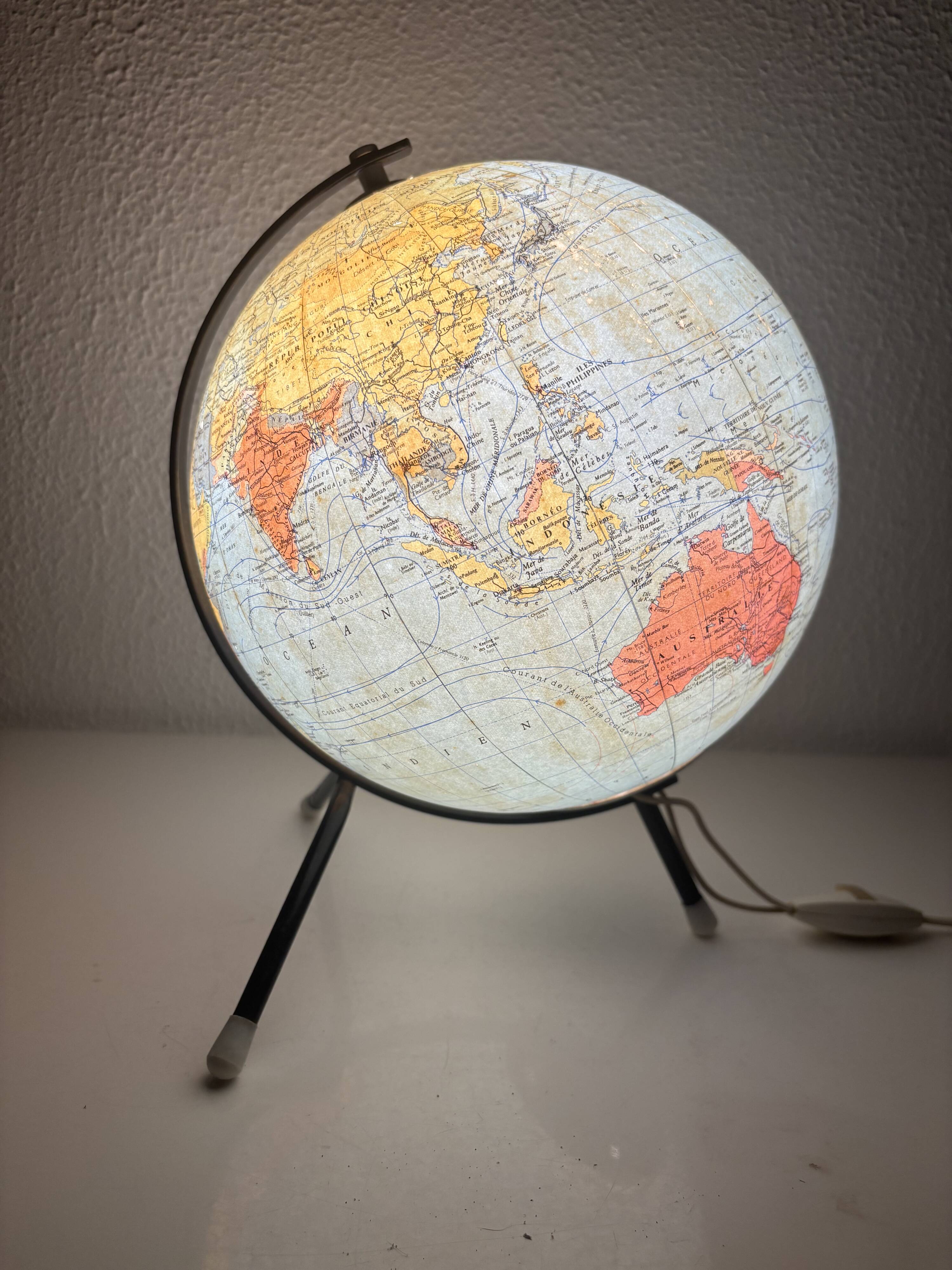 Vintage globe 1962 terrestrial world map glass tripod Taride - 28 cm