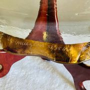 Oval dish signed Annie Glass 38/35 made in the USA wavy edge gilded with fine gold