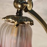 Large restored brass lamp with pretty art nouveau tulip 1900, electricity ok 47x28
