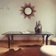 Vintage golden 70s coffee table and space age smoked glass