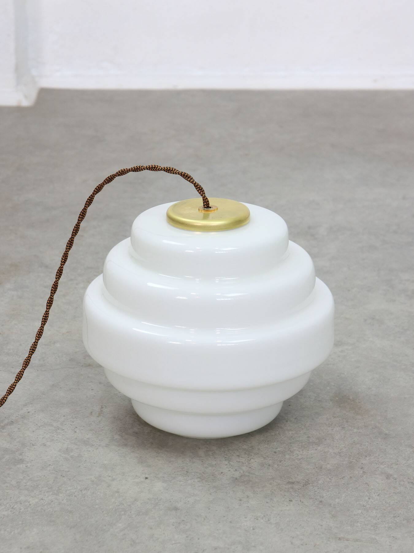 Mid-Century Italian Brass and Opaline Glass Pendant Lamp