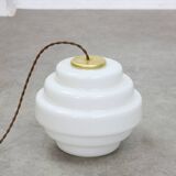 Mid-Century Italian Brass and Opaline Glass Pendant Lamp