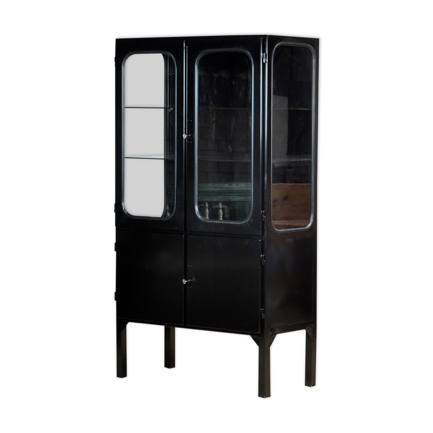 Vintage Glass & Iron Medical Cabinet, 1970s