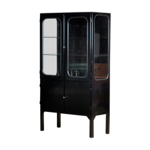 Armoire médicale vintage en verre et fer, années 1970