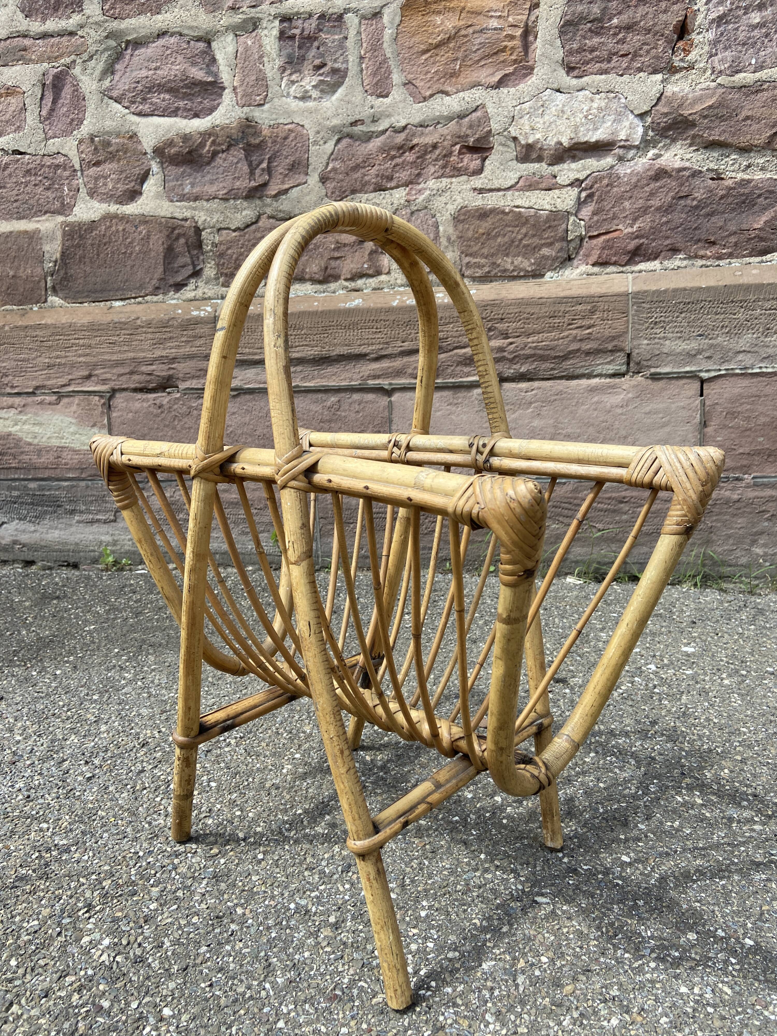 Vintage rattan magazine holder