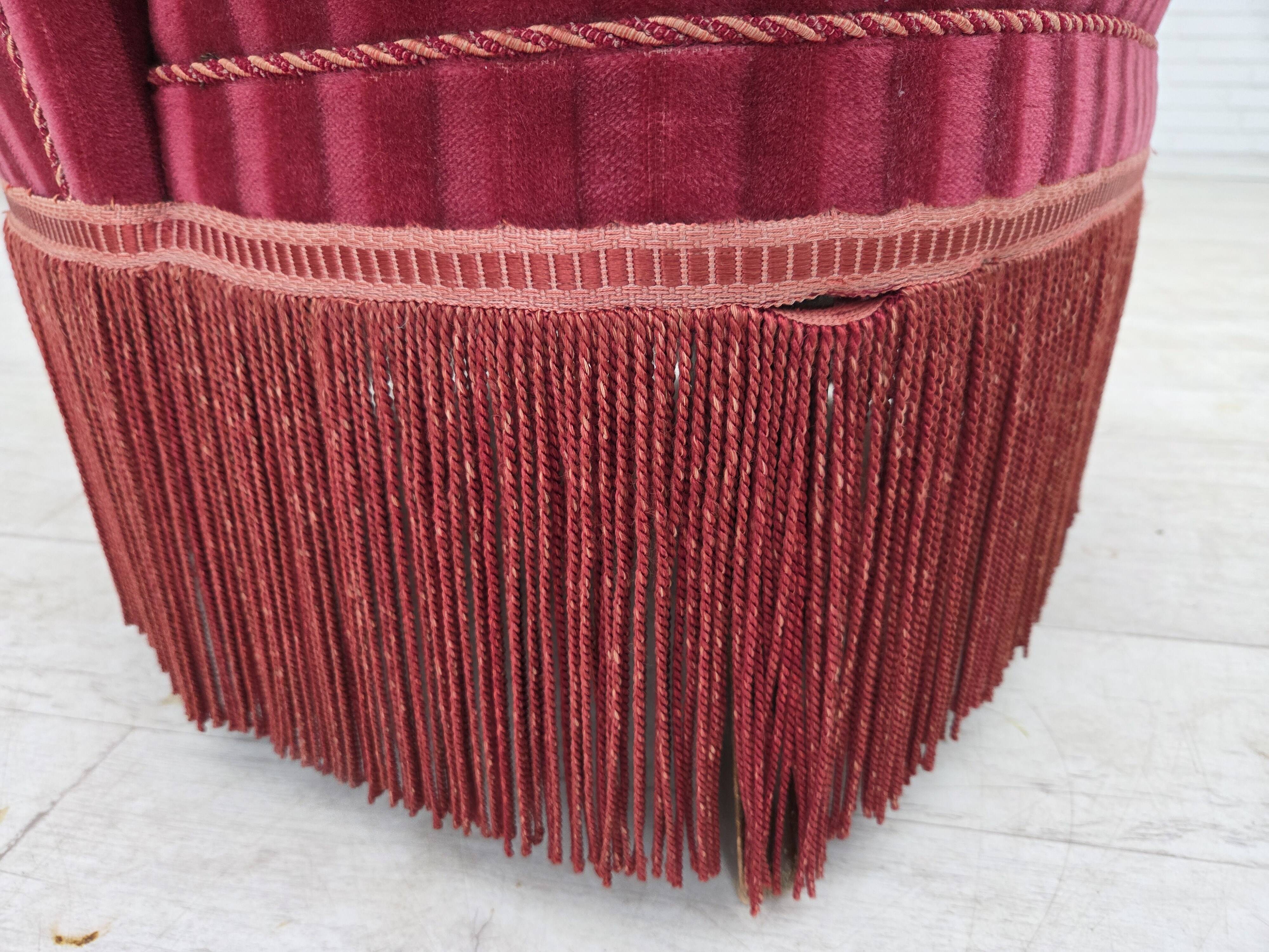 1960s, Danish armchair, original striped red furniture velour.