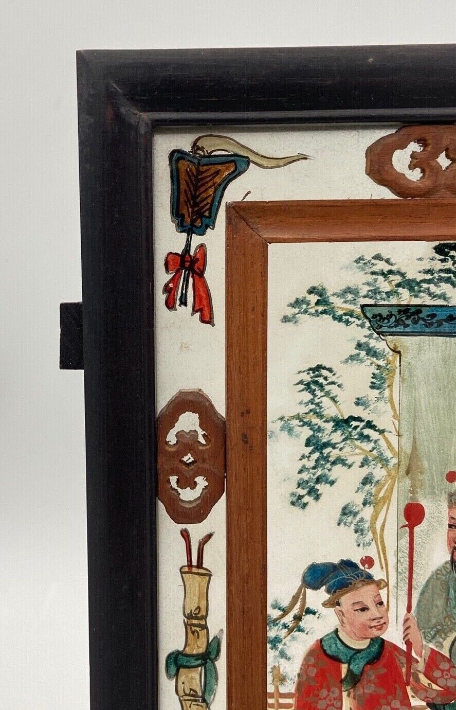 Fixed lantern plate under hand painted glass ironwood late nineteenth century
