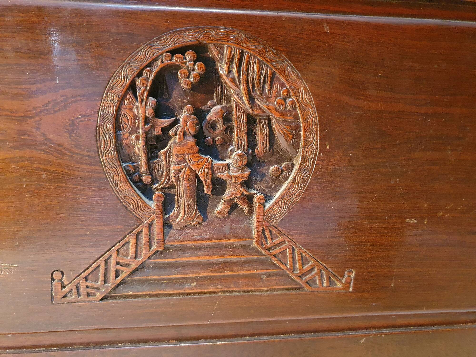 Chinese wedding chest in carved wood