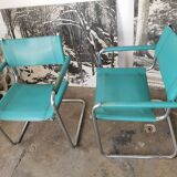 Pair of cantilever in leather and chrome 1970
