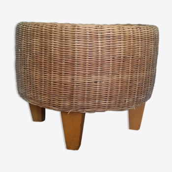 Vintage braided rattan pouf