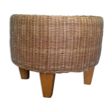 Vintage braided rattan pouf