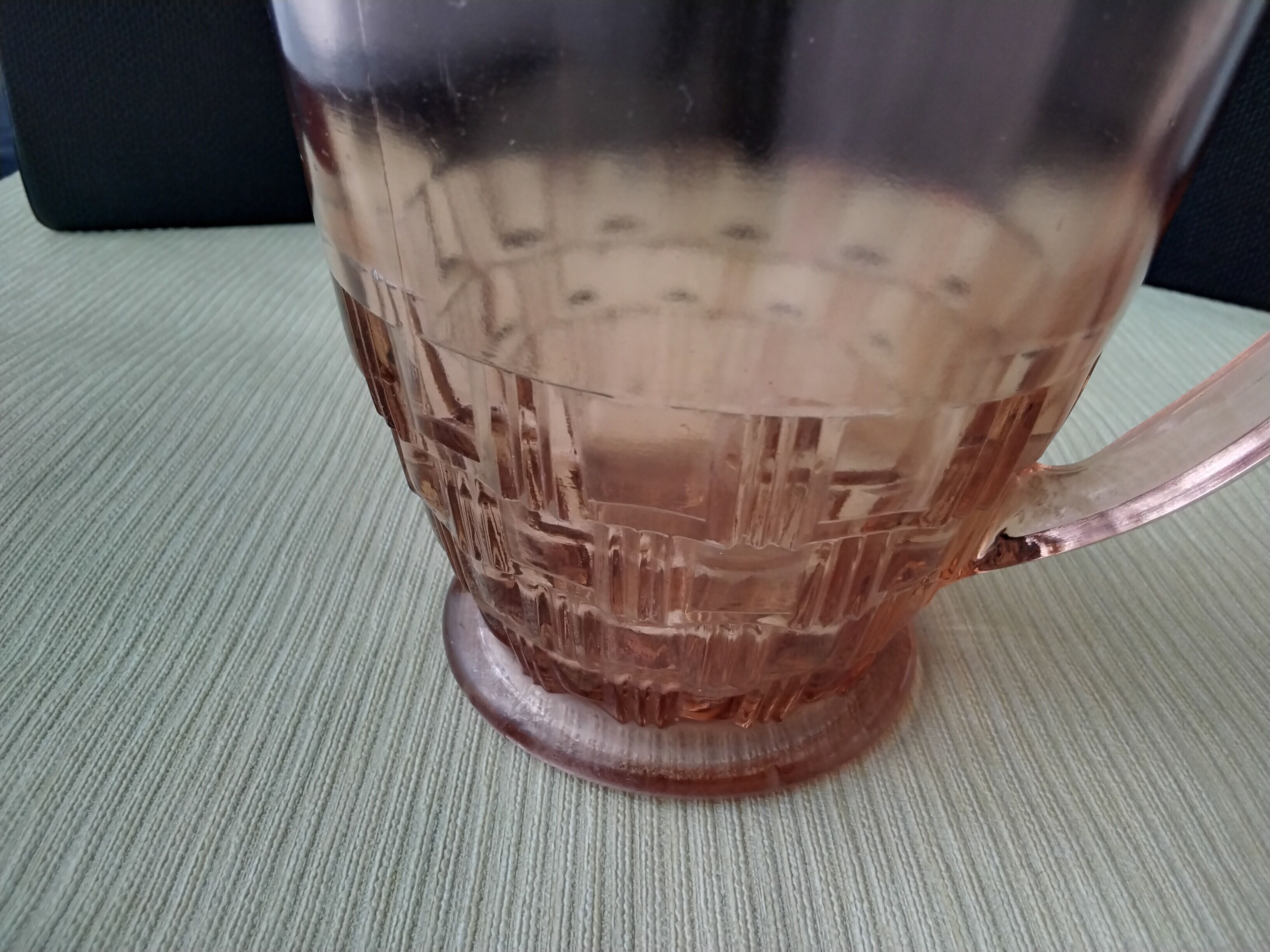 Vintage pink glass water carafe pitcher