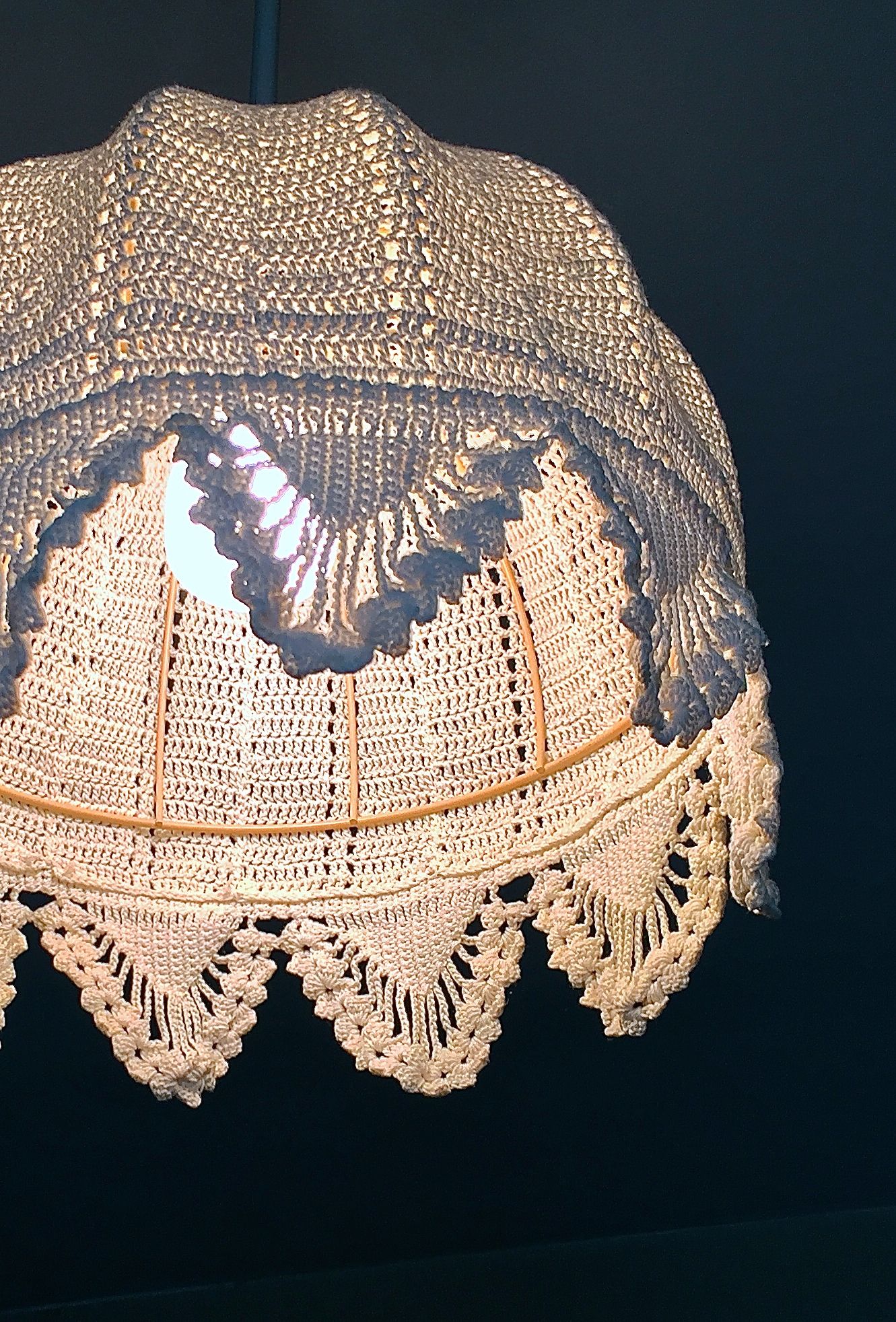 Vintage hanging in crochet lace chandelier tulip romantic 1970