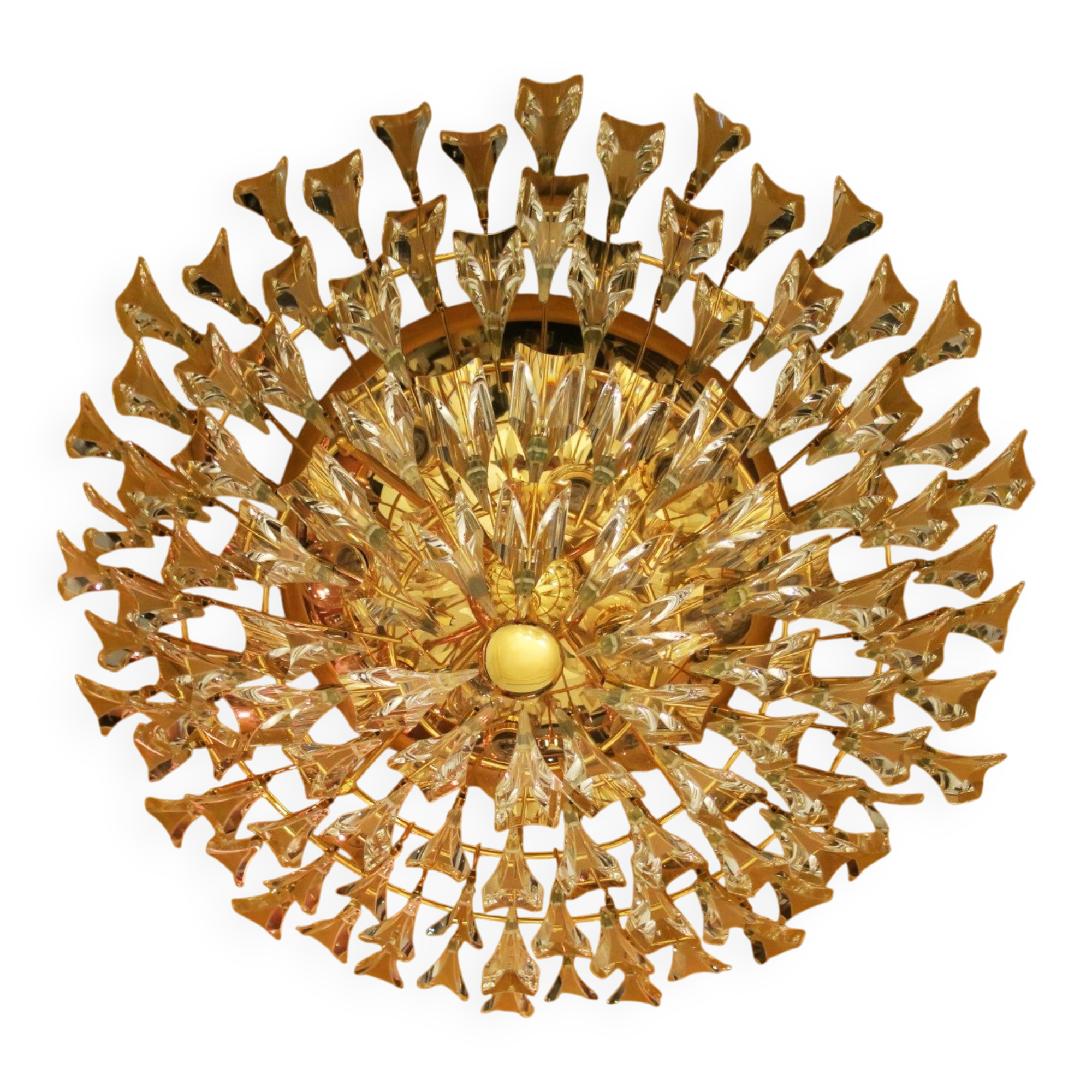 Stilkronen gilt brass and crystal ceiling lamp, Italy 1970s